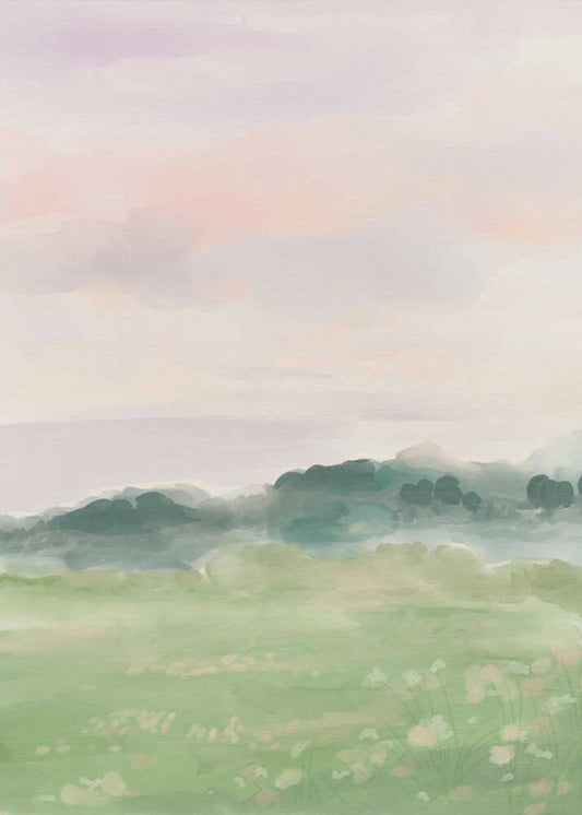 Misty Morning Fields - XL Poster