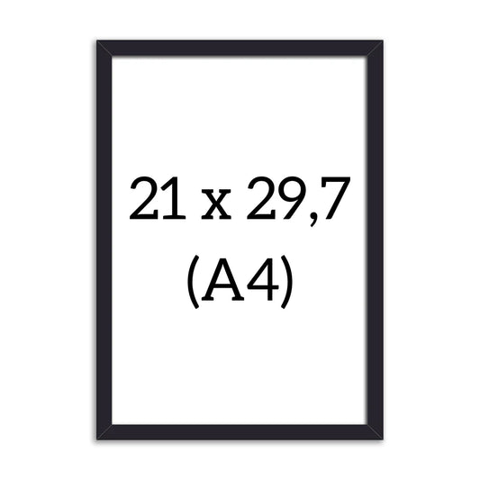 Black wooden poster frame, size 21x30 cm (A4), with slim and minimalist design.