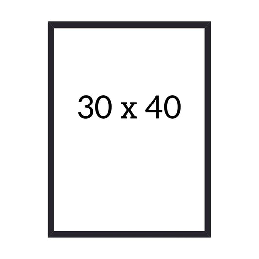 Black wooden poster frame, size 30x40 cm, with slim and minimalist design.