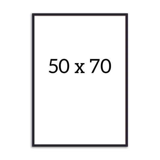 Black wooden poster frame, size 50x70 cm, with slim and minimalist design.