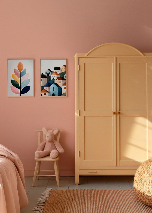 Flower Power - HelloPoster - Flower Power displayed in a pastel kids’ room with pink walls