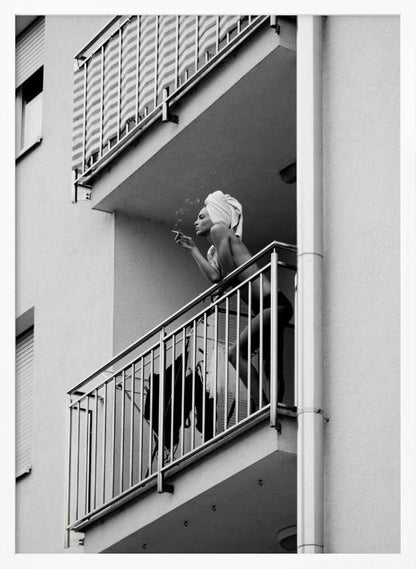 Woman Balcony Smoke - XL Poster