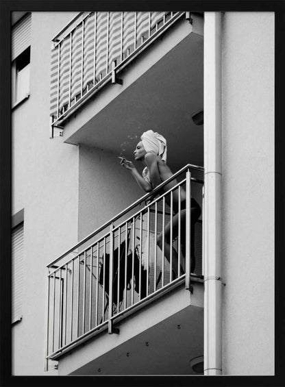 Woman Balcony Smoke - XL Poster
