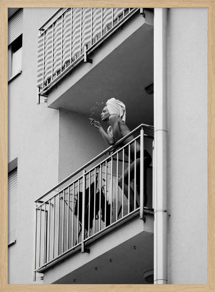 Woman Balcony Smoke - XL Poster