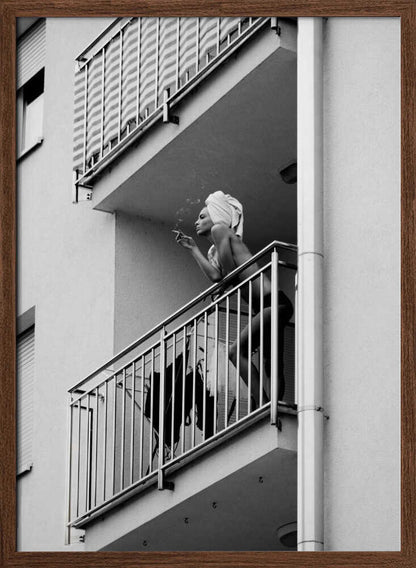 Woman Balcony Smoke - XL Poster