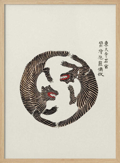 Woodblock Tigers From Yatsuo No Tsubaki - XL Poster