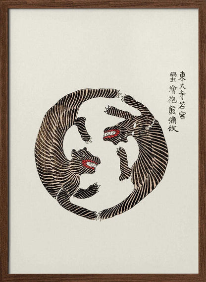 Woodblock Tigers From Yatsuo No Tsubaki - XL Poster