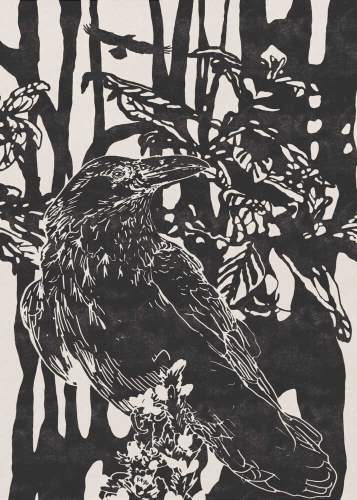 Raven in Dark Woods - XL Poster