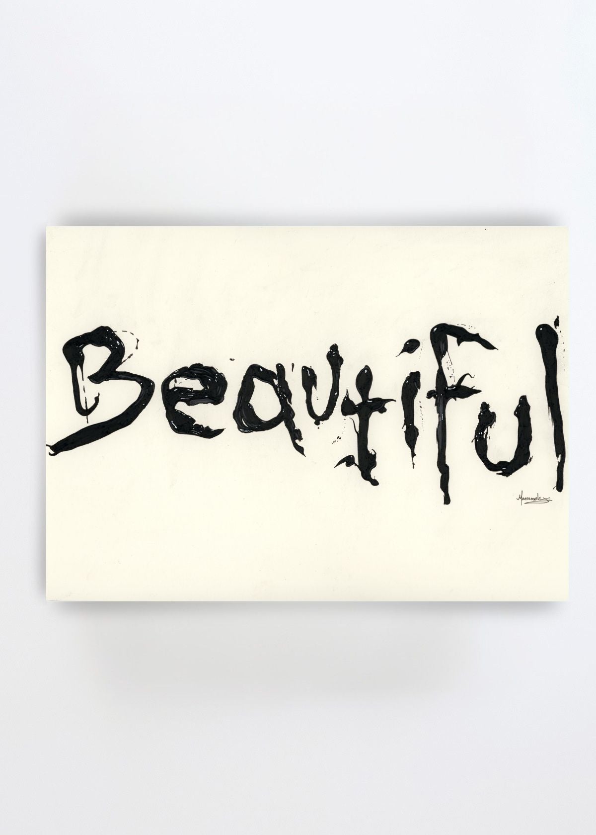 Beautiful Ink Script by Manasseh Johnson Sr. – minimalist text-based art print featuring the word “Beautiful” painted in expressive black brush lettering on a warm off-white background.