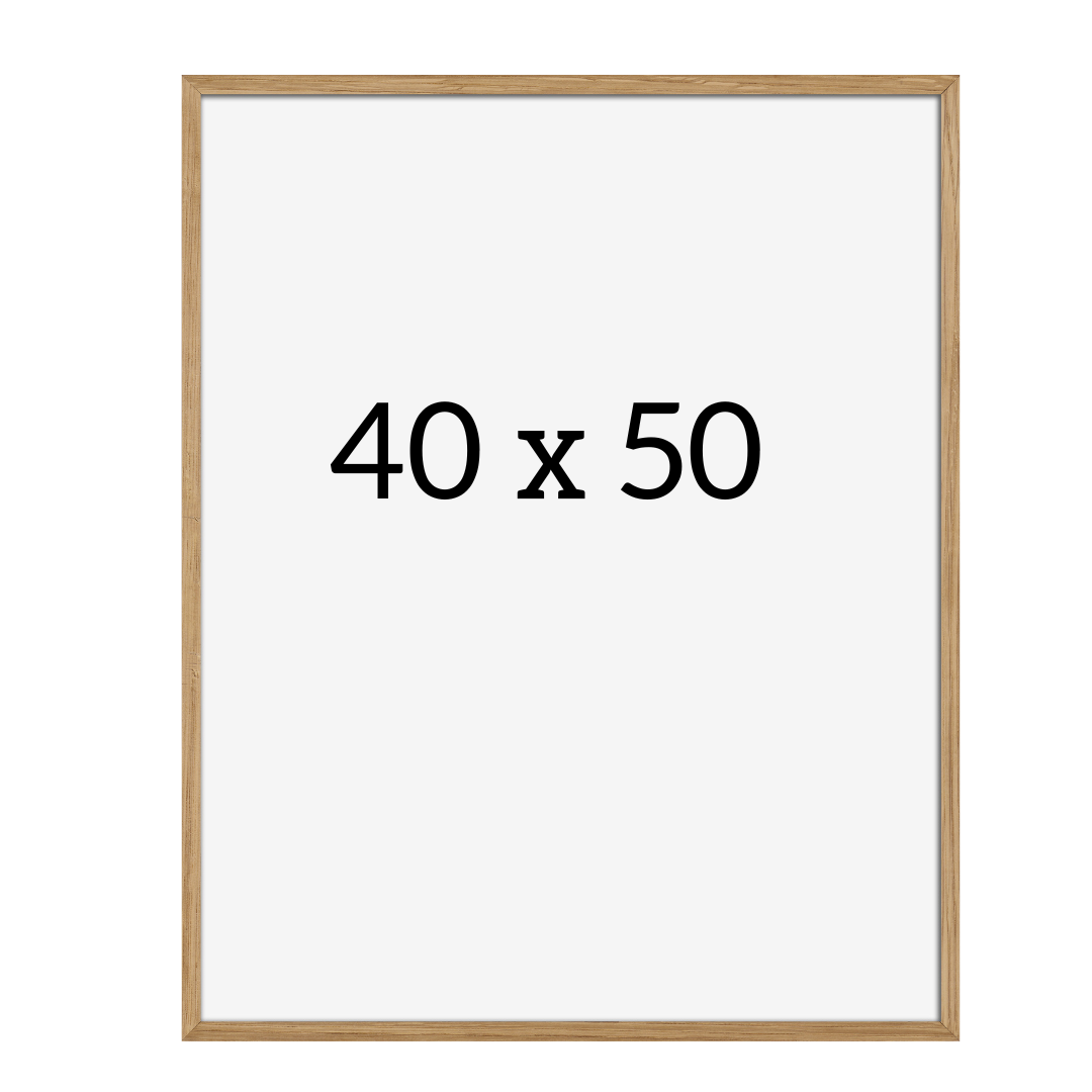 Front view of natural oak frame 40x50 cm with clear glass – minimalist Nordic design for posters, photos, and prints.