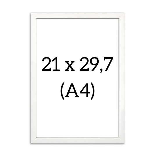 White wooden picture frame A4 (21x29.7 cm) – front view with blank placeholder