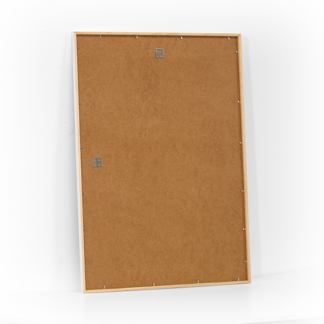 White wooden picture frame 50x70 cm – back view with MDF backing and hanging hardware