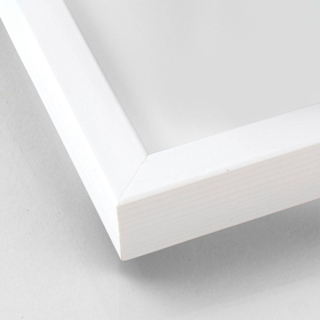 Close-up of white wooden frame corner with smooth painted finish – Nordic style.
