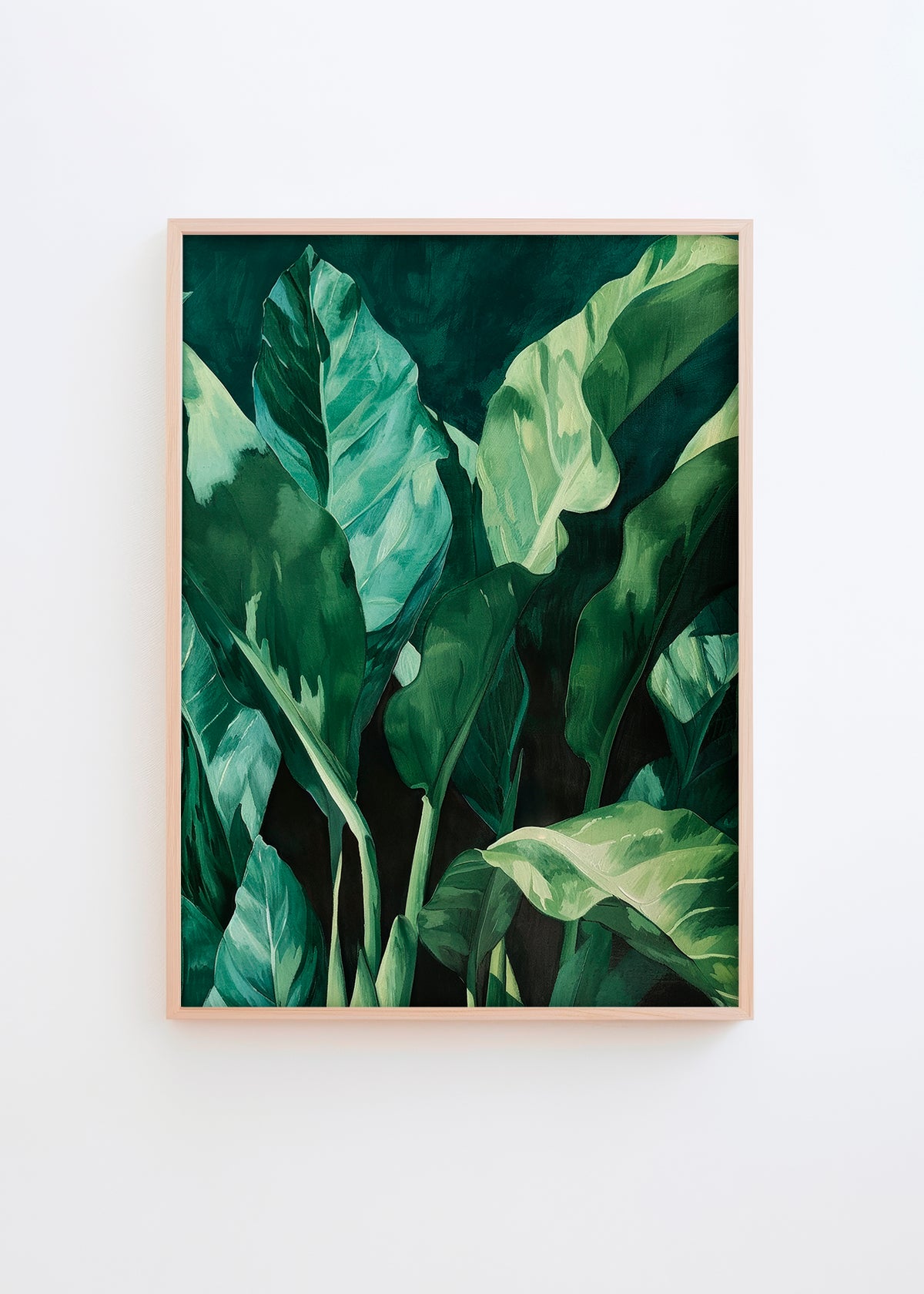 HelloPoster Plant. Botanical poster featuring detailed green leaves on a lush background, perfect for adding a touch of nature to modern or minimalist decor.