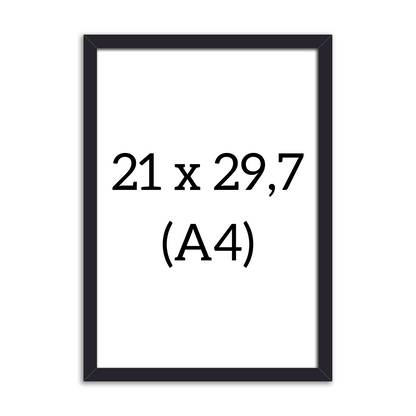 Black wooden poster frame, size 21x30 cm (A4), with slim and minimalist design.