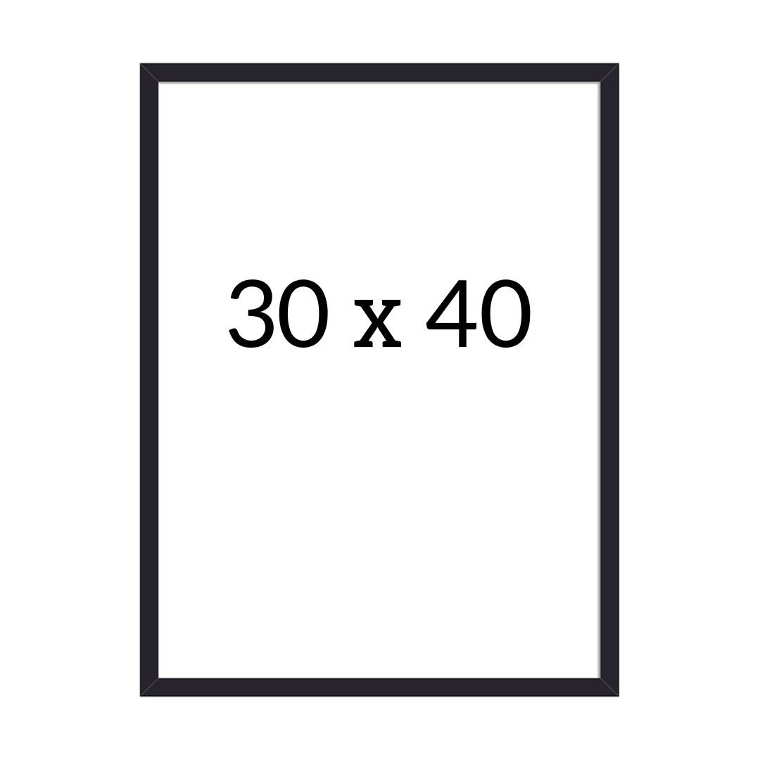 Black wooden poster frame, size 30x40 cm, with slim and minimalist design.