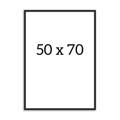 Black wooden poster frame, size 50x70 cm, with slim and minimalist design.