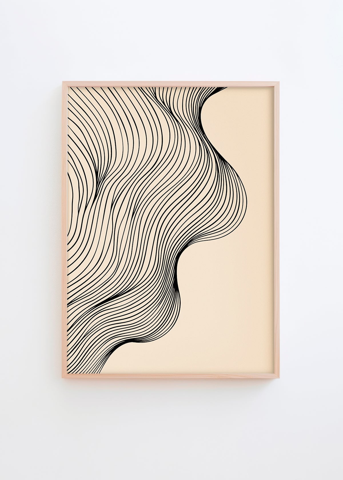 Abstract tate poster featuring graceful, flowing black lines on a soft cream background. Ideal for modern, minimalist home decor.