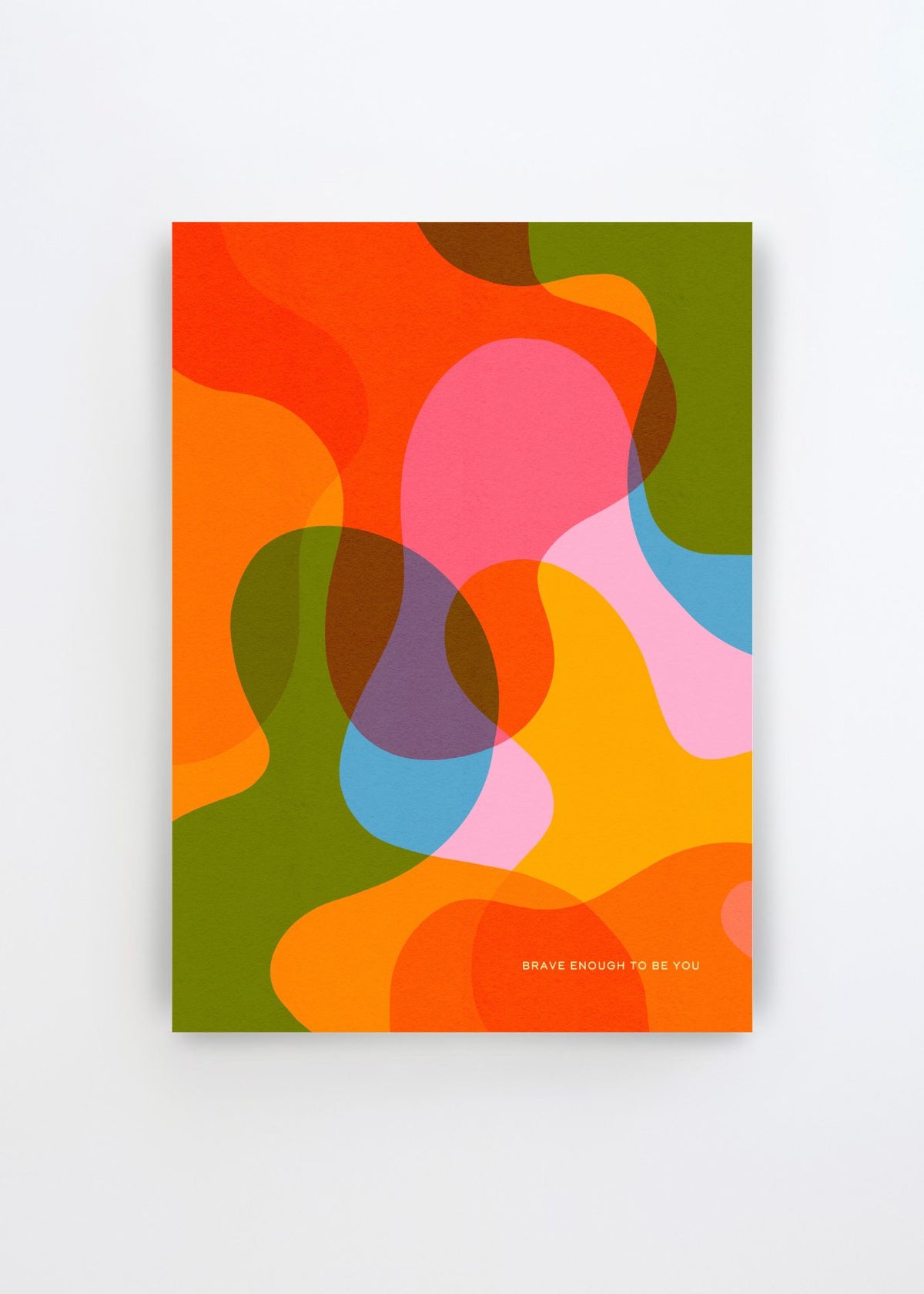 Vibrant Fluid Shapes art poster by Dominique Vari with flowing abstract forms in orange, pink, green, blue and purple.