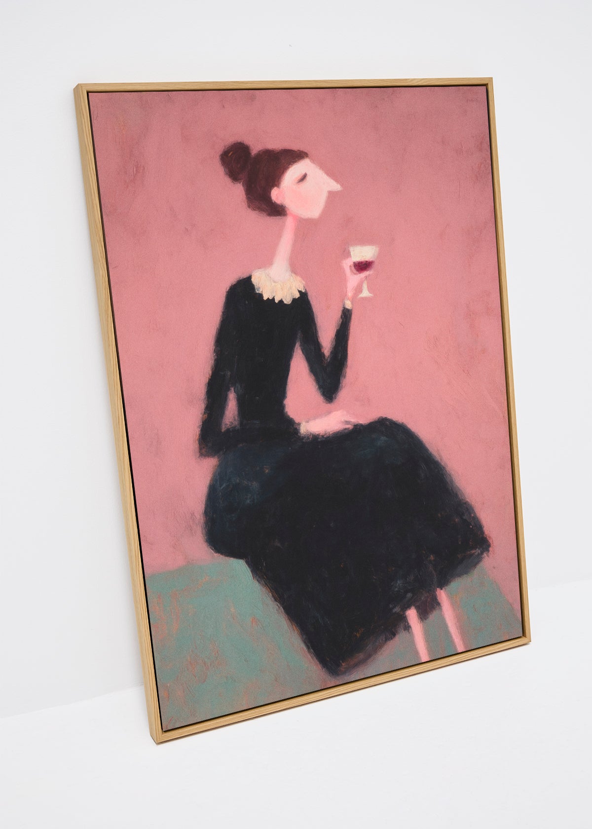Wine O’Clock canvas print – elegant retro-inspired woman with wine glass