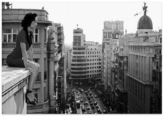 Elegant Woman City Rooftop - XL Poster