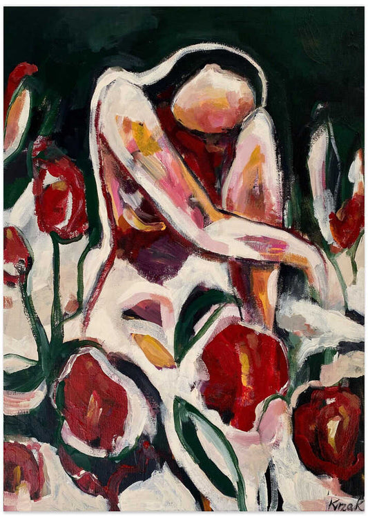 Woman Among Red Flowers - XL Poster
